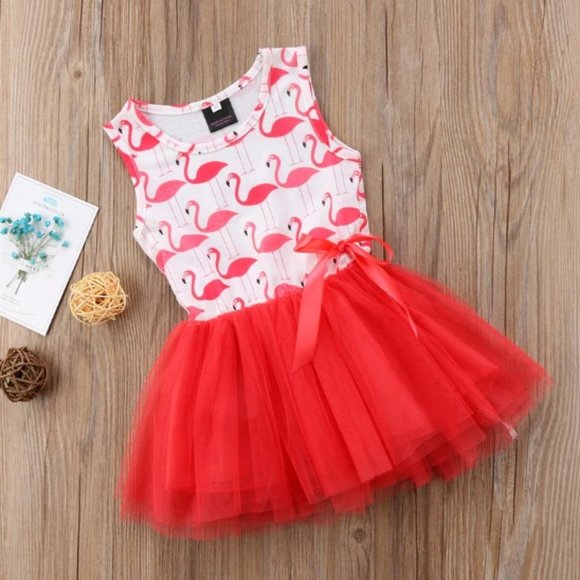 Dress girl girls flamingo cute red white tutu - Picture 4 of 5